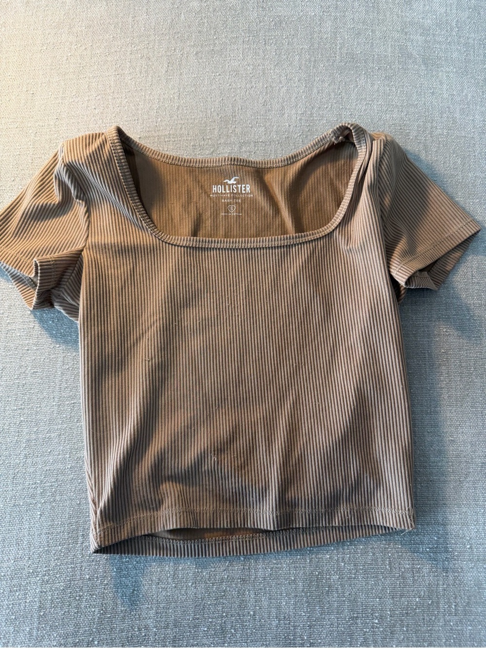 Hollister Ribbed Square-Neck Crop Top in Taupe